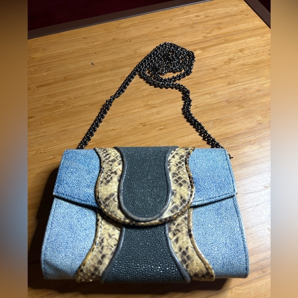 Khirma Eliazov Scalloped Clutch featuring stingray and python panels
